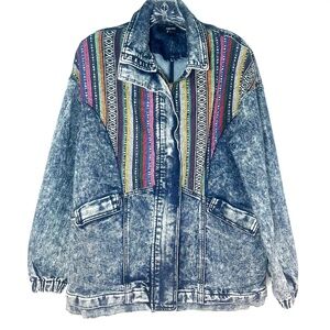 Forever 21 Blue Denim Jacket with Colorful Stripes
